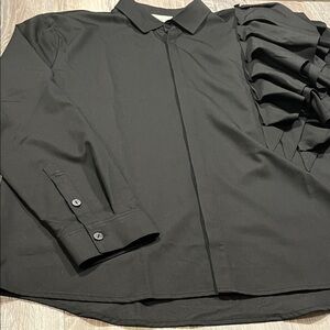Orttu Black Men's Shirt with ruffles sleeve Size XXL